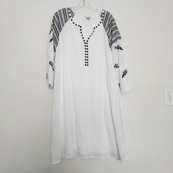 Chico’s Embroidered Knee length Gauze Cotton Dress Sz 16 - Picture 1 of 8